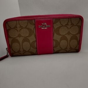 Coach Pink and Brown Signature Wallet